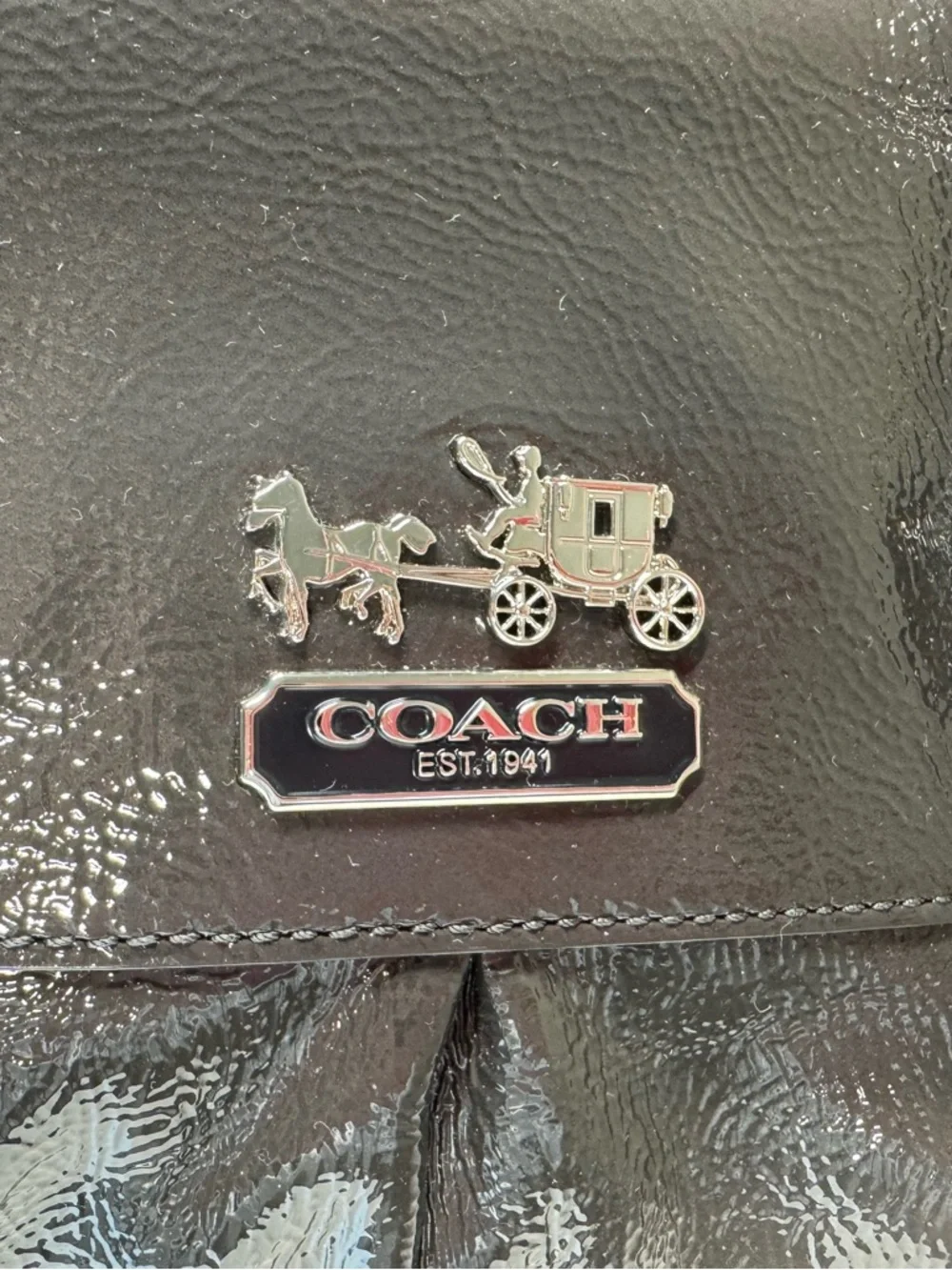 NWOT - Coach Madison Sabrina Satchel in Graphite Patent Leather with Dust Bag
